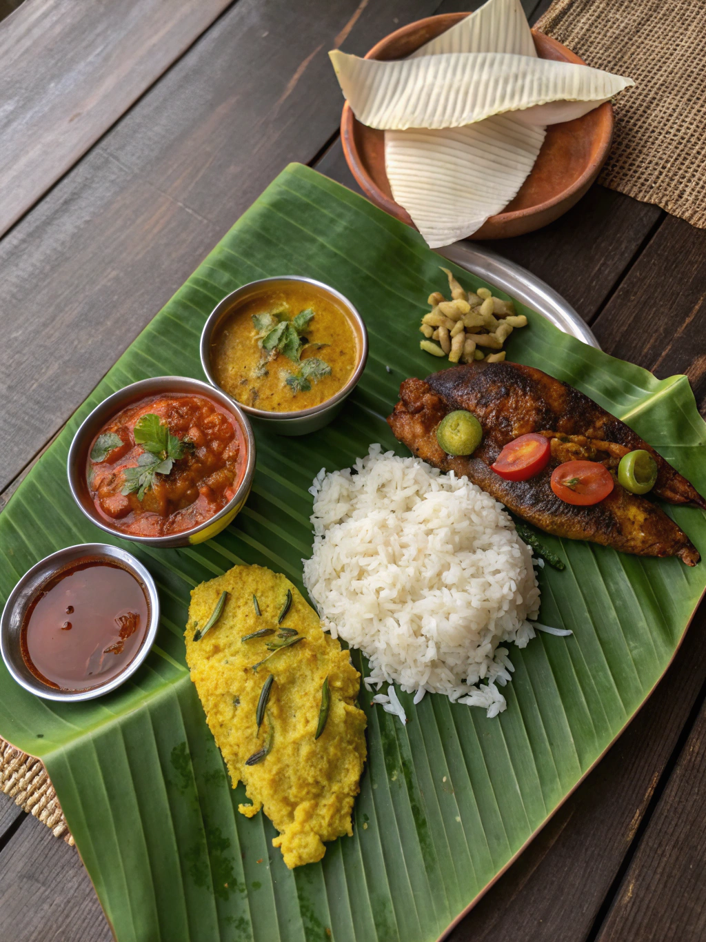 Authentic Malnad style meal served on a banana leaf